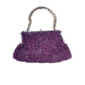 Purple Leather Fringe Braided Handbag Handmade Y2K